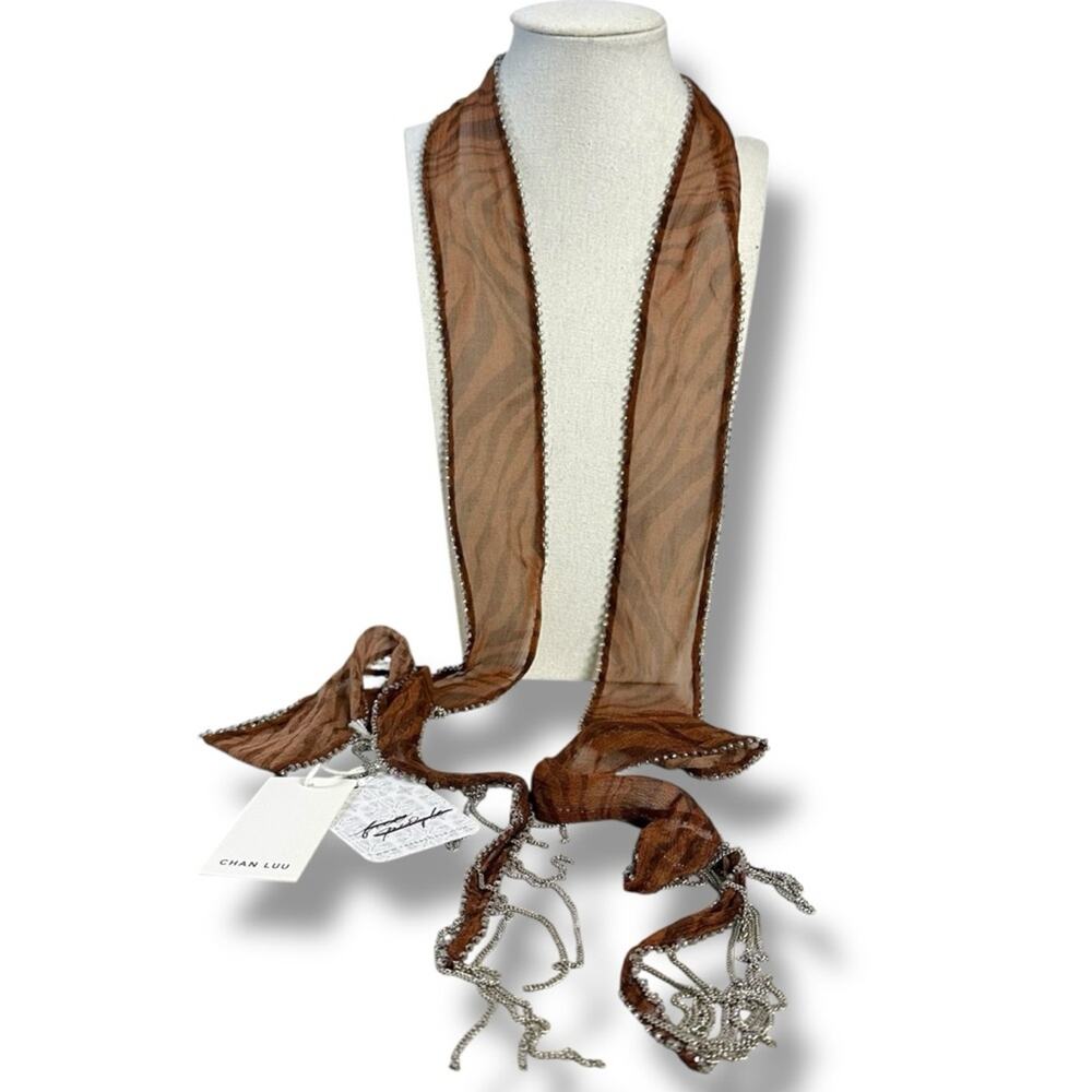 Free People Chan Luu Digital Desert Fringe Skinny Scarf Brown Bohemian Witchy - Picture 4 of 14